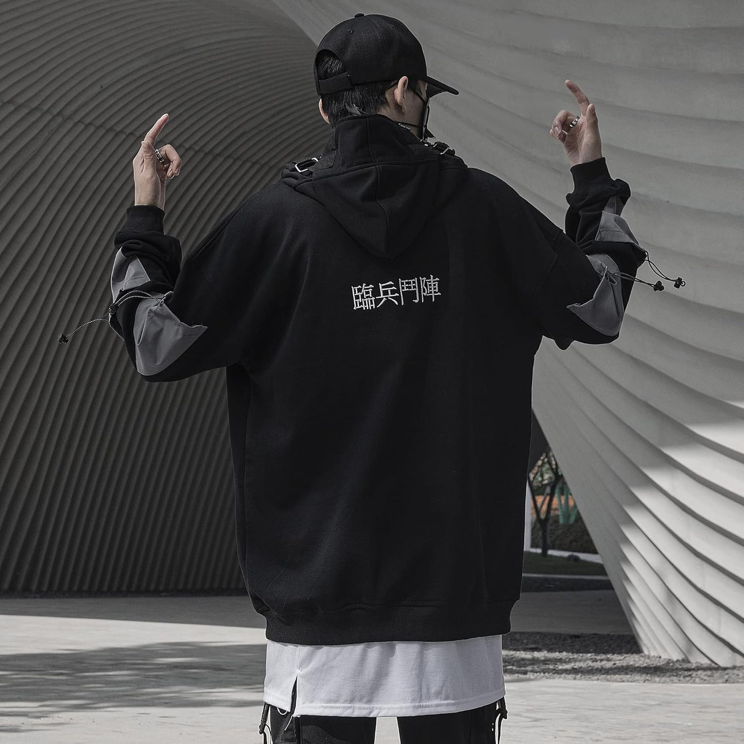 Streetwear Techwear Hoodie Tactical Mens Black Urban Hip Hop Japanese Sweatshirt