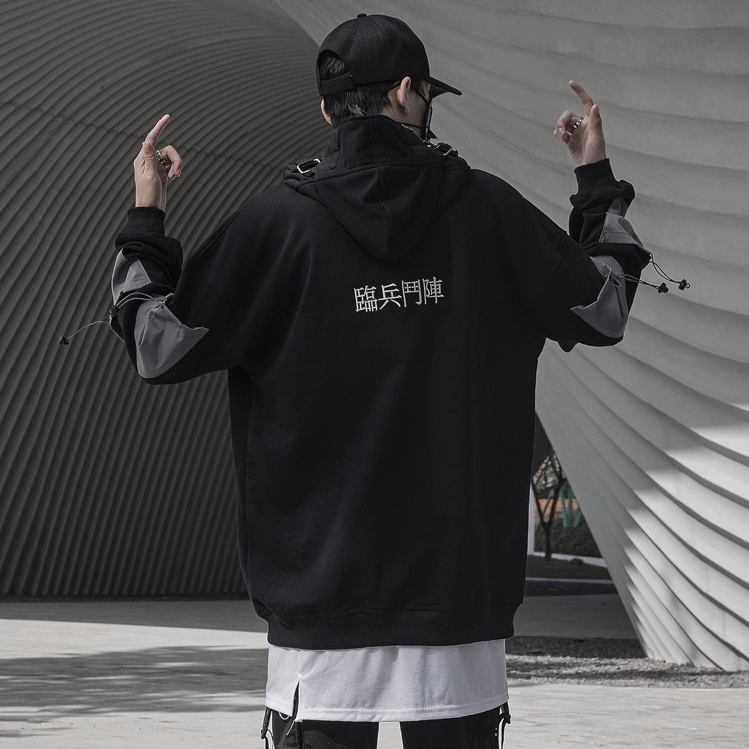 Streetwear Techwear Hoodie Tactical Mens Black Urban Hip Hop Japanese Sweatshirt