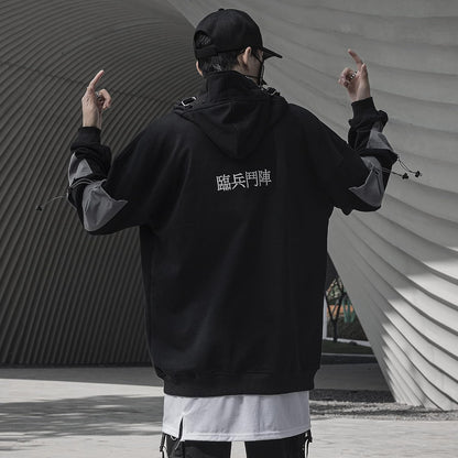 Streetwear Techwear Hoodie Tactical Mens Black Urban Hip Hop Japanese Sweatshirt